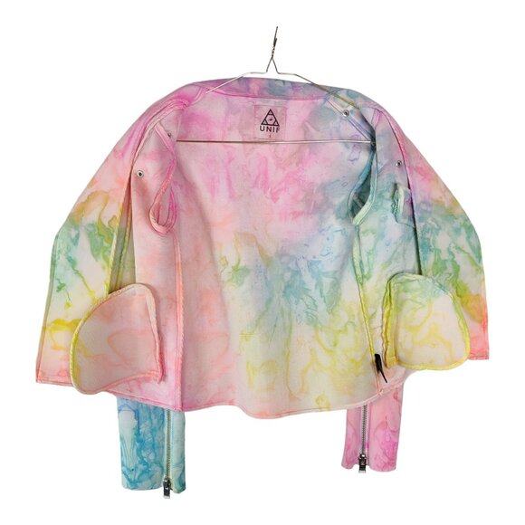 *RARE* UNIF I-Dye Tie Dye Moto Jacket Pastel Rainbow Multicolor - Picture 9 of 15